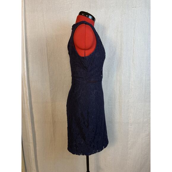 Guess Womens Navy Lace Shift Dress Size 8 Floral Embroidered Stretch Mini D669 - Picture 6 of 13